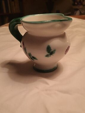 Gmundner Scattered Blossoms Creamer Jug in White and Green
